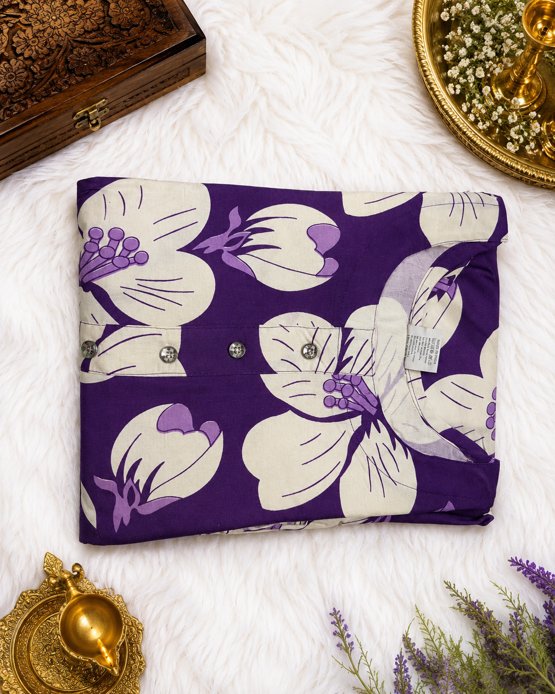 Aubergine Purple Floral Print A-Line Kurti styled look