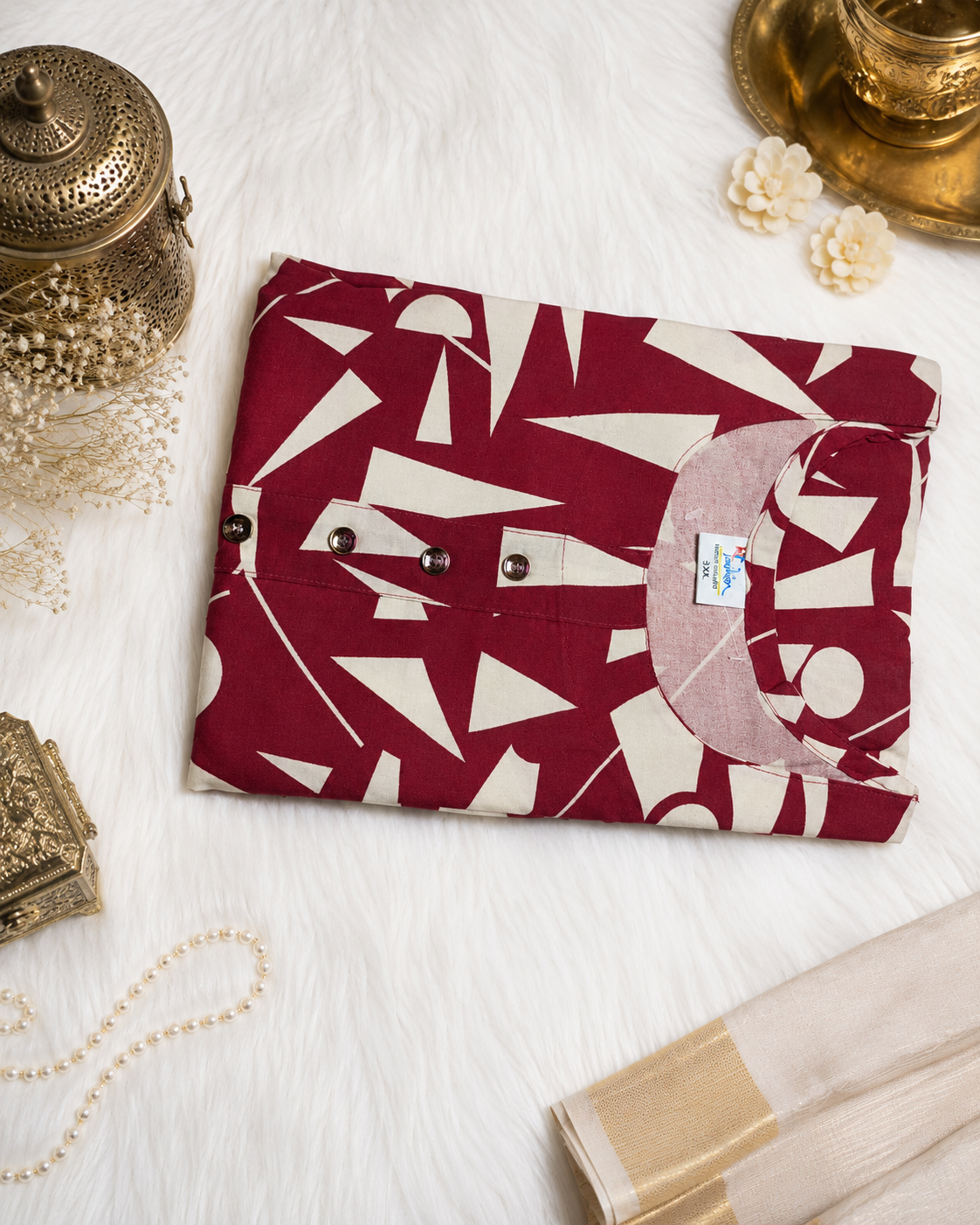 Maroon Geometric Print Straight Cotton Kurti front view