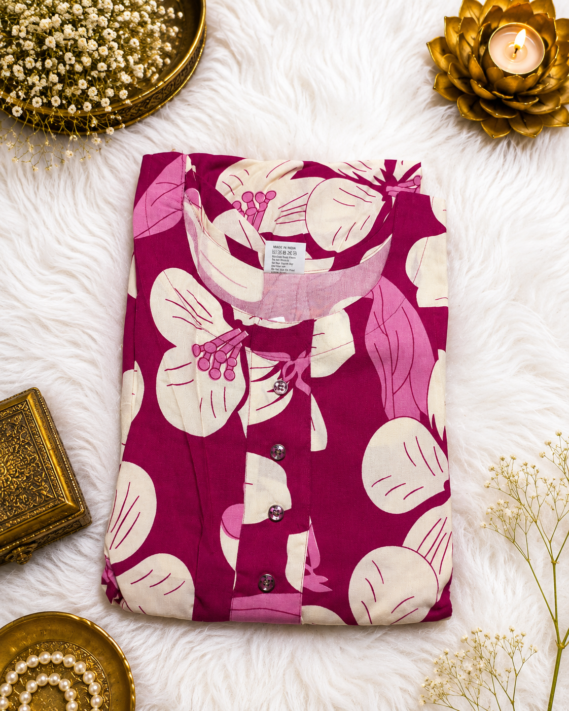 Magenta Pink Tropical Floral A-Line Kurti styled look