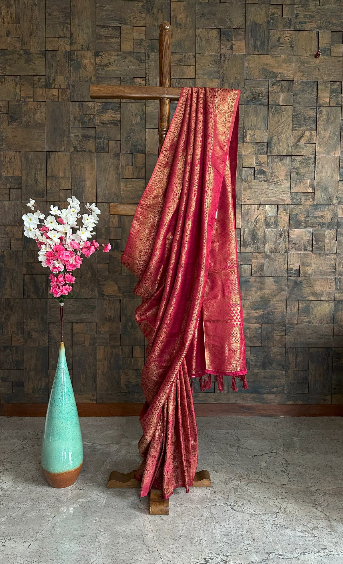 Venetian Maroon Golden Zari Kanjivaram Silk Saree