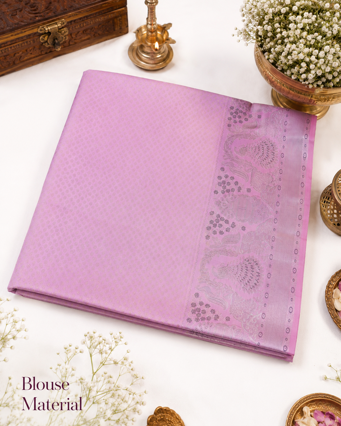 Bottle green Kanjivaram pure silk saree with gold zari — close-up detail 2 — Vasthara Boutique