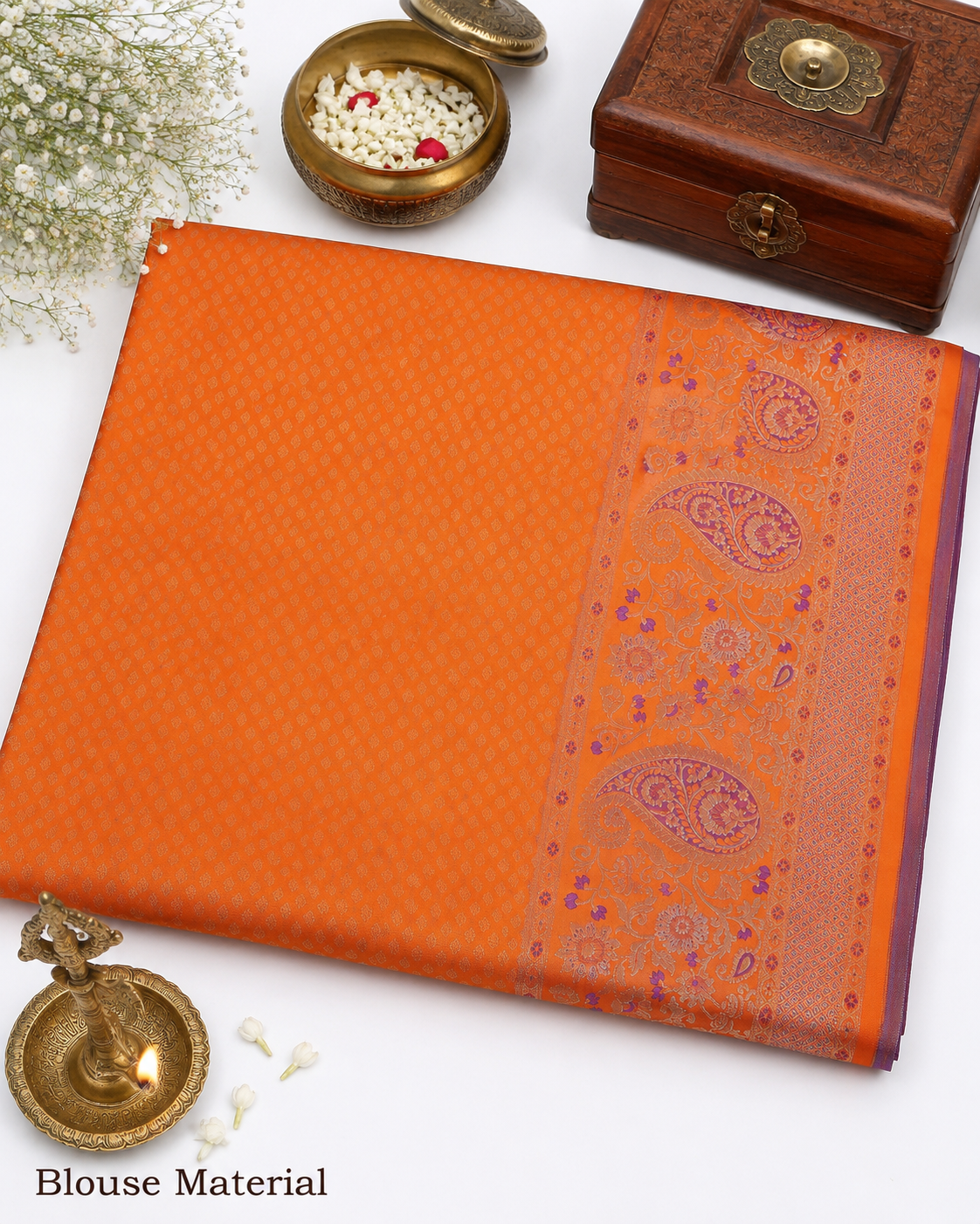 Cobalt blue Kanjivaram pure silk saree with gold zari — close-up detail 3 — Vasthara Boutique
