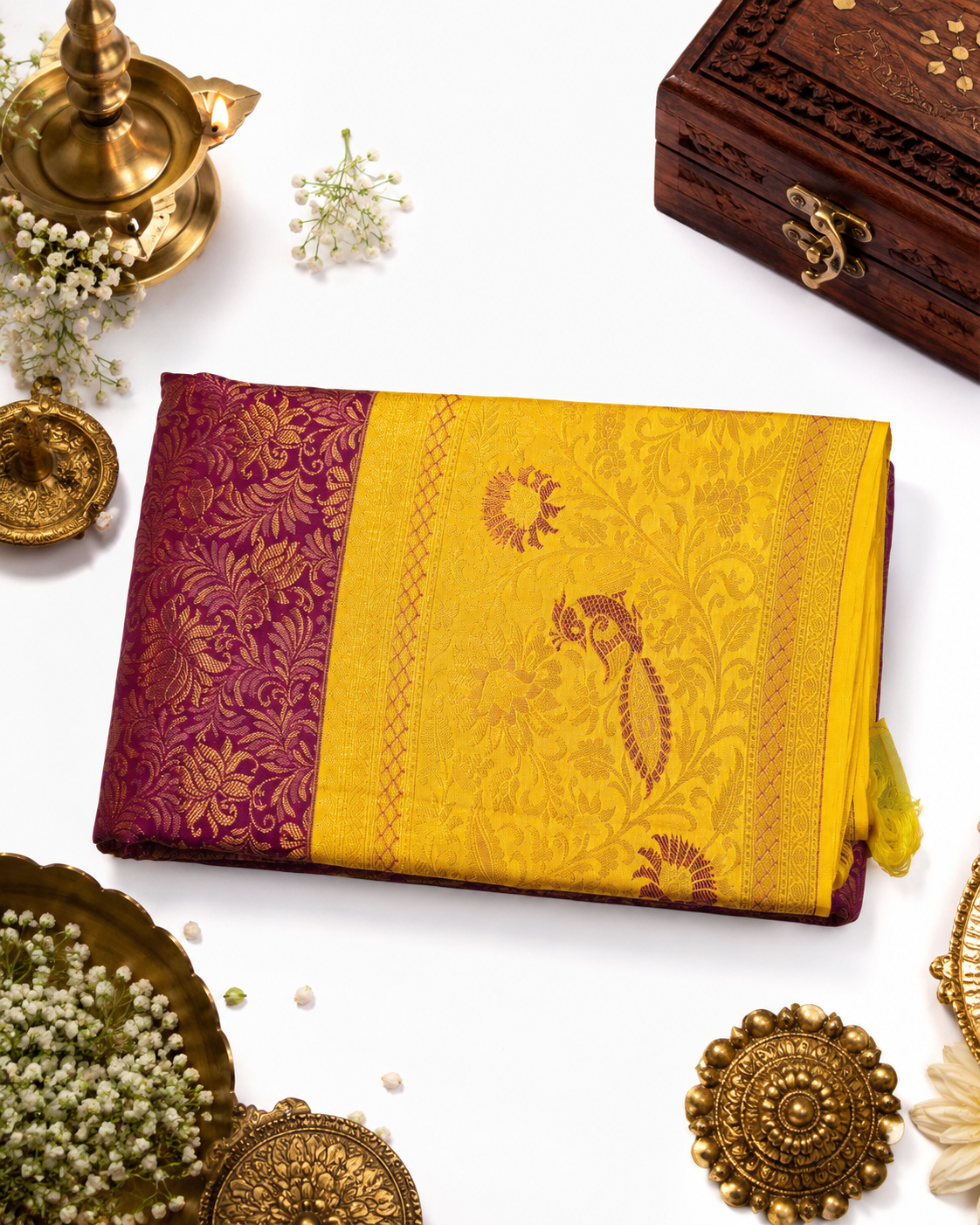 Magenta Kanjivaram pure silk saree with gold zari — close-up detail 2 — Vasthara Boutique
