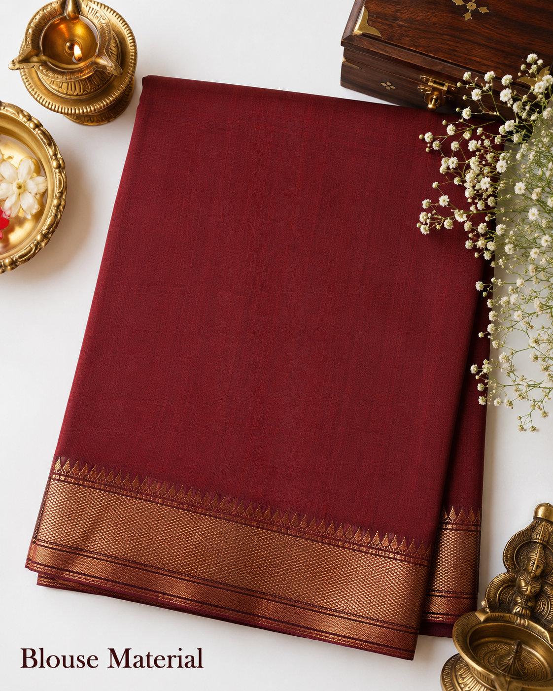 Orange Kanjivaram pure silk saree with gold zari — close-up detail 2 — Vasthara Boutique