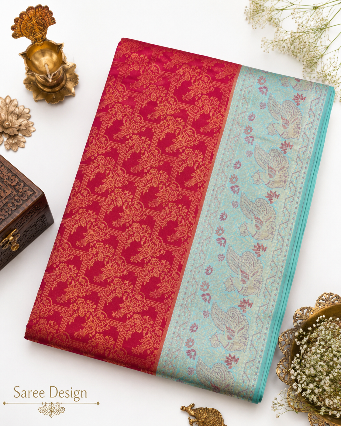 Pink Kanjivaram pure silk saree with gold zari — close-up detail 5 — Vasthara Boutique