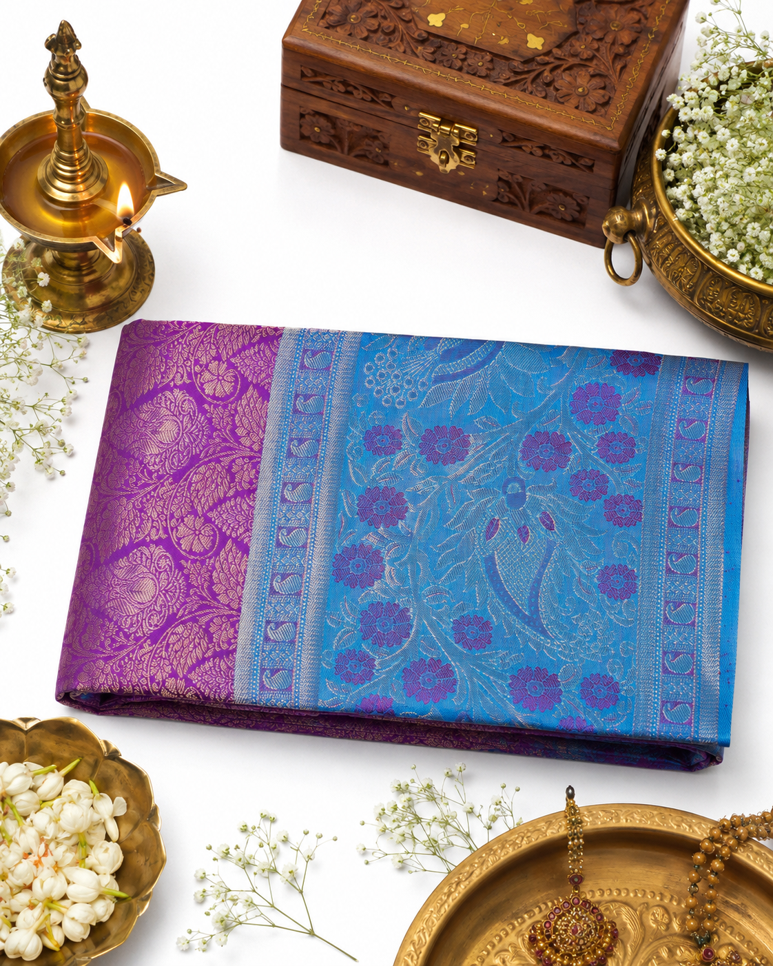 Purple Kanjivaram pure silk saree with gold zari — close-up detail 2 — Vasthara Boutique