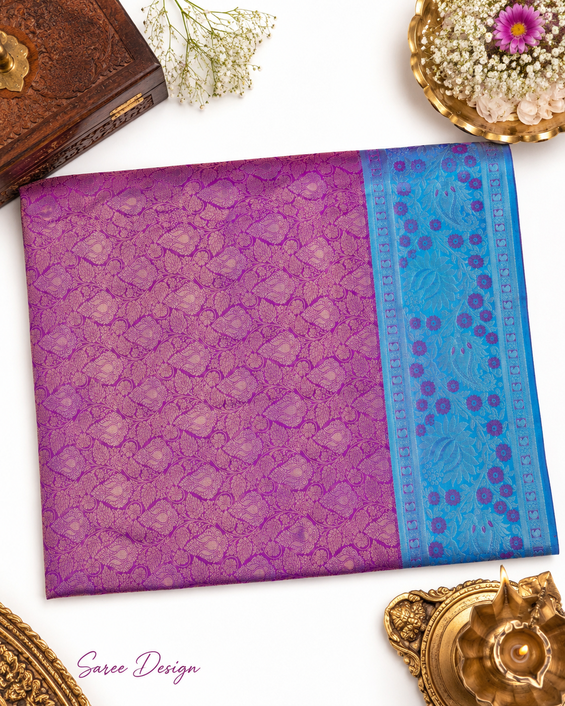 Purple Kanjivaram pure silk saree with gold zari — close-up detail 4 — Vasthara Boutique