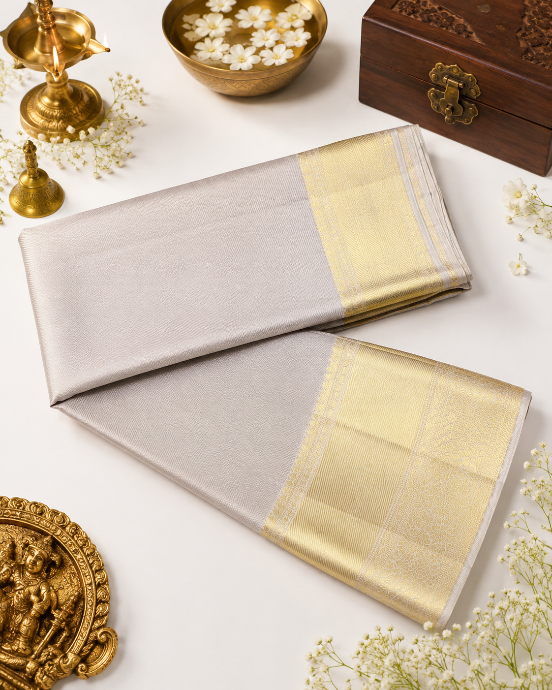 Silver Grey Kanjivaram Silk Saree